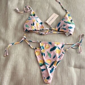The Free Yoga Pink Lemon Print Triangle Bikini